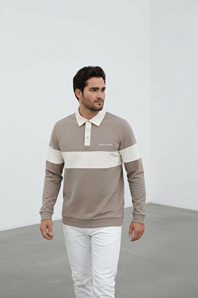 Sarar Φούτερ με κολάρο πόλο με κούμπωμα, μπεζ εκρού