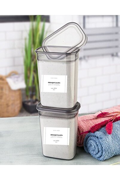Mira Home SET OF 2 STORAGE CONTAINERS 1900 ml – WITH LABELS FOR POWDER AND TABLETS DETERGENT