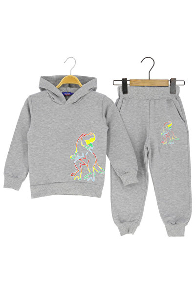 CRASSİ Boy's Tracksuit Set Dinosaur Printed Fleece-Lined Winter