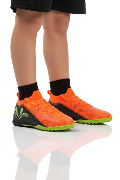 Playup حذاء كرة قدم للأولاد باللون البرتقالي والأسود مع جوارب للكاحل طراز FH-...