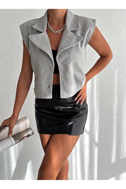 ZENGEZUR MALL Mtxdpn Front Snap Pocketed Cashmere Vest Gray F2253 (161152) (Size: S)