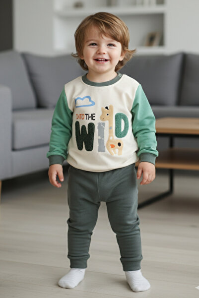 EYMİRGİYİM Embroidered Giraffe B Printed Combed Cotton 100% Cotton Baby Boy C...