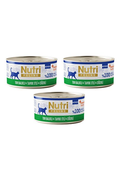 Nutri Feline Ton Balıklı, Tavuk Etli ve Ciğerli Mousse Tahılsız Kedi Konserve...