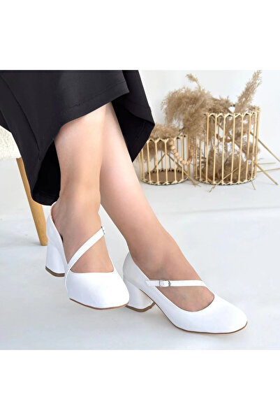 ZENGEZUR MALL Mtxdpn Kier White Leather Heeled Shoes (161614) (Size: 39)