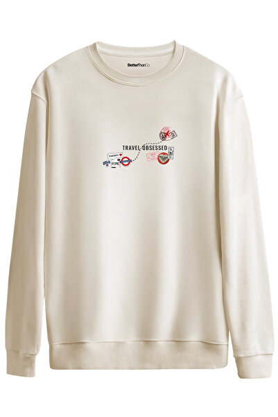 BetterThanCo Obsessed with travel cu imprimeu guler rotund supradimensionat S...