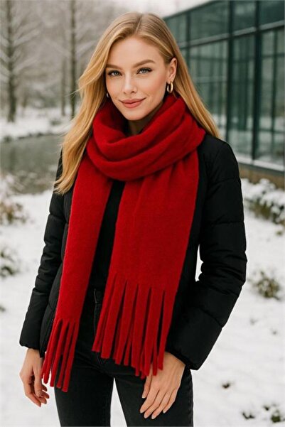 Neşeli Butik Women's Plush Textured Tassel Winter Shawl Scarf Nbaks048
