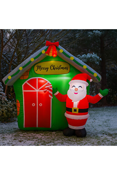 SERSIMO Decorațiune gonflabilă de Crăciun pentru exterior cu Moș Crăciun și căsuță, compresor integrat, 150 cm