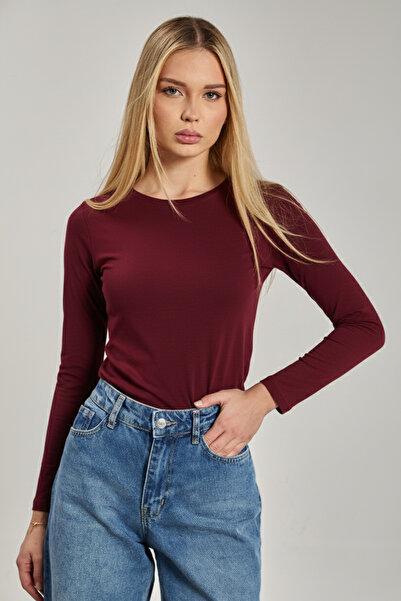 BARRELS AND OIL Kadın Bisiklet Yaka Uzun Kollu Body - Vişne