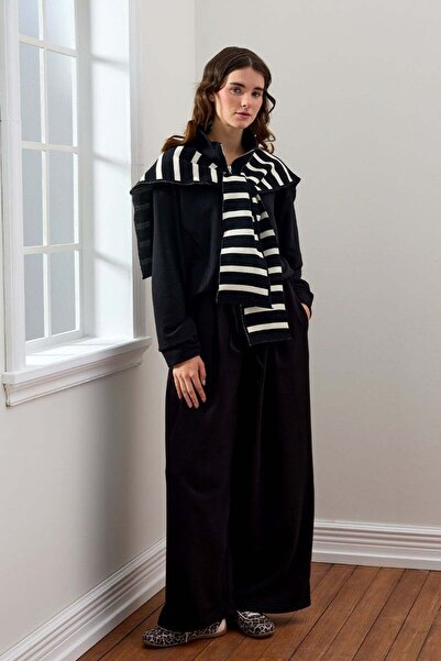 Ceylan Otantik Black 3 Thread Half Zipper Tracksuit Set