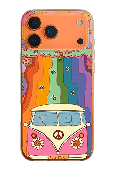 mooodcase iPhone 17 Pro Uyumlu Sevimli Karavan Desenli Şeffaf Silikon Telefon Kılıfı