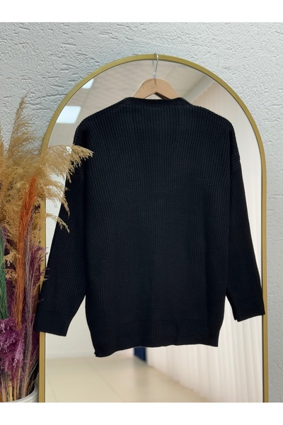 MİHRA STORE Fhina Corded Fabric 4 Gold Button Cardigan-Zi̇6202 Black