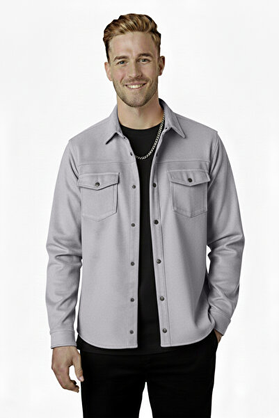 DeepSEA Gray Relaxed Fit Suede Textured Snap Button Men's Shirt – Plus Size Shirt 2302329