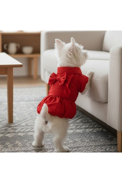 OEM Rochiță cu aplicație fundă decorativă, pentru animale de companie mici și mijlocii, MDL-2416, roșu