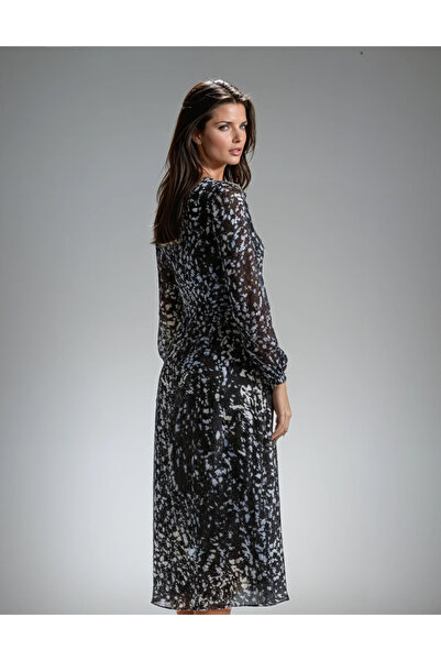 Vessmary VSM1033 day dress made of black veil with Printed and lace