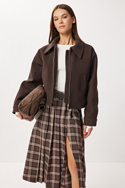 Lovelyİstanbul Belted Checkered Flared Woven Skirt Lns0015 Brown Vison