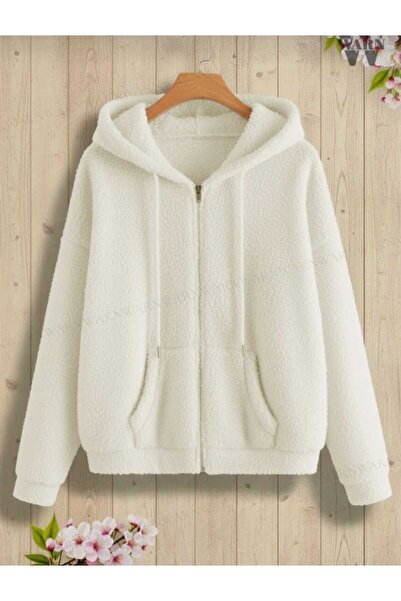 BRLKN Plush Fabric Long Sleeve Hooded Cardigan Kangaroo Pocket Oversized Winter