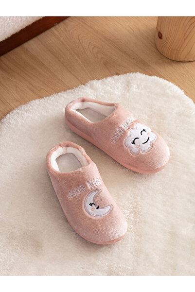 LC Waikiki Lcw Steps Pink Text Embroidered Plush Women's House Slippers