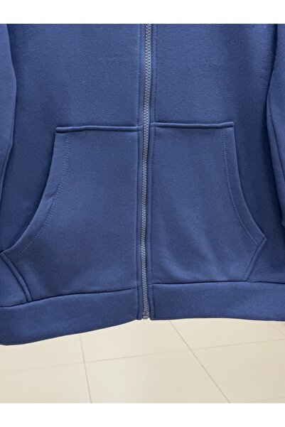 MİHRA STORE Celinda Three Thread Zippered Hooded Cardigan-Zi̇3055 Navy Blue