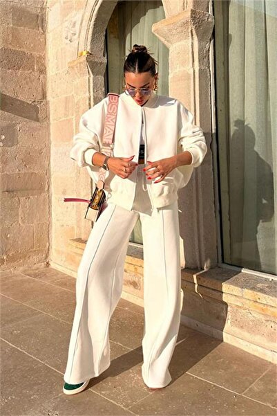 Neşeli Butik Women Three Thread Fleece-Lined Oversized Sweatshirt Tracksuit Set Mln003