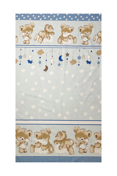 Beberoyal 7-piece cotton bedding set for 120 x 60 cm mattress, Bears & Rabbit Blue, LJ-007-113