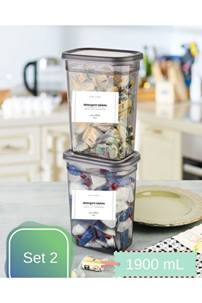 Mira Home SET OF 2 STORAGE CONTAINERS 1900 ml – WITH LABELS FOR POWDER AND TABLETS DETERGENT