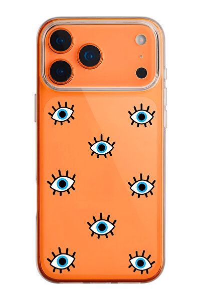 mooodcase iPhone 17 Pro Uyumlu Nazar Gözler Desenli Şeffaf Silikon Telefon Kılıfı