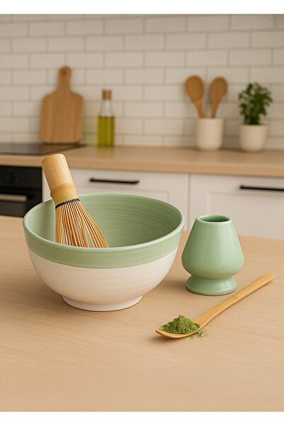 MATCHİVA طقم ماتشا (خلاط ماتشا، مغرفة ماتشا، وعاء ماتشا وحامل الخلاط)