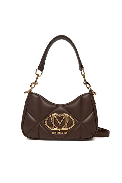 Love Moschino Women's Quilted Leather Metal Logo Patterned Zipper Closure Brown Shoulder Bag Jc4080Pp0Nlc0-313