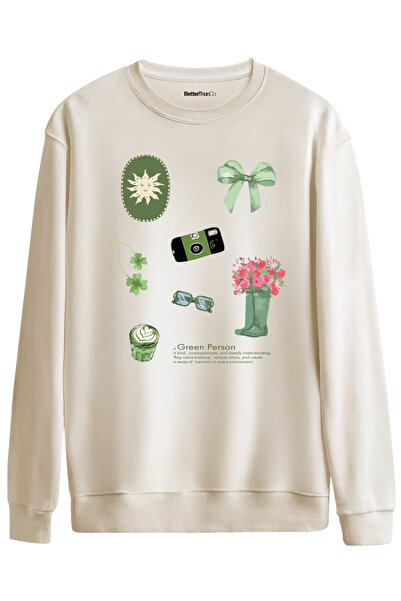 BetterThanCo Зелений одяг з принтом «Green Person» на комірі велосипедного светру Oversize Sweatshirt