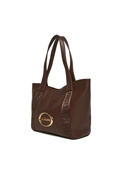 Love Moschino Women's Metal Logo Zipper Closure Leather Short Handle Brown Shoulder Bag Jc4337Pp0Nk14-31A