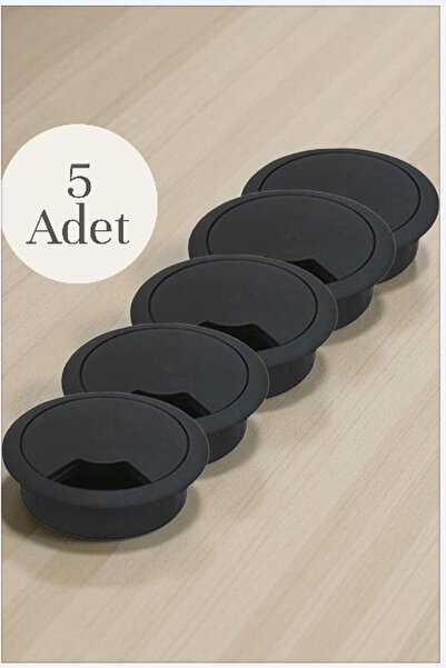 MH MiniHediye Masa Üstü Kablo Kanalı Deliği Kapağı Siyah Masa Kapağı 6 Cm (5 Adet)