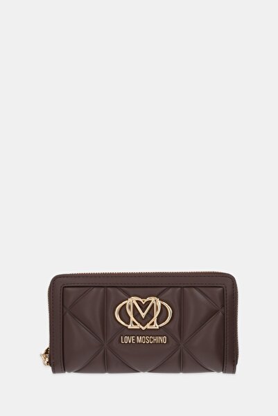 Love Moschino Women's Leather Zipper Closure Wallet with Cash and Card Compartments Metal Logo Brown Wallet Jc5644Pp0Nlc0-313