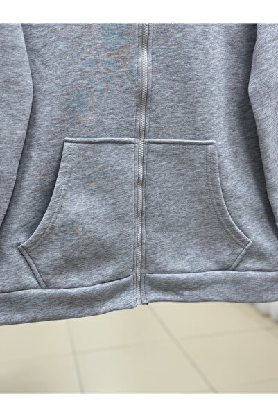 MİHRA STORE Celinda Three Thread Zippered Hooded Cardigan-Zi̇3055 Gray