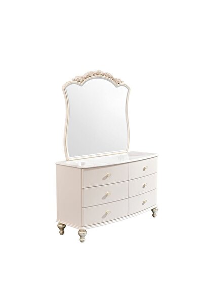 Danube Home Jasmine Dressing Table with Mirror & Stool - Light Beige, 6 Drawers, Engineered Wood, 146x53x197cm