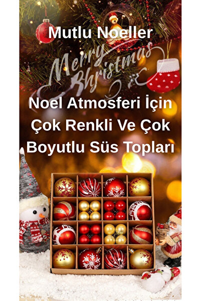 Buldug Yılbaşı Ağacı Süs Topları 36’lı Set – Kırmızı Altın Çok Renkli Dayanıklı Yılbaşı Süsleri