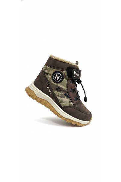 McDark Bej Camouflage Boys' Fur-Lined Snap-On Boots