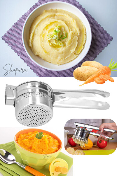 Shopura PREMİUM Çelik Patates Ezici | Patates Sarımsak Ezici Püre Yapıcı - Limon Sıkacağı