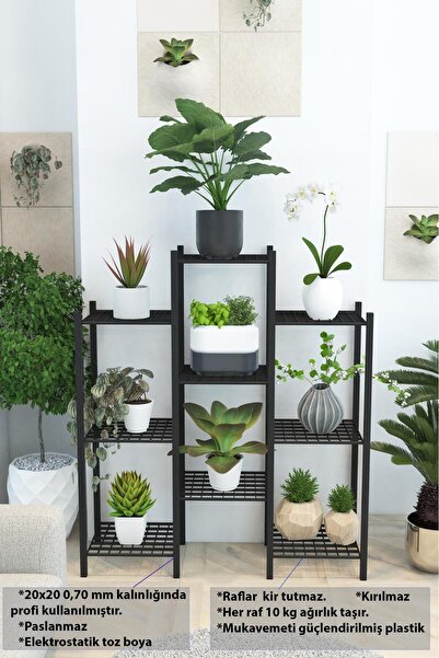 DEKOZUM YASEMİN 9 Raflı Metal Çiçeklik Saksılık Saksı Standı Dekoratif Saksıl...