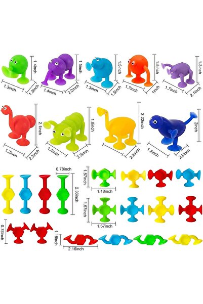 LinJie Portable Silicone Suction-Cup Bath Building Toy Set with Dinosaur Egg Storage, 27 Pieces -
