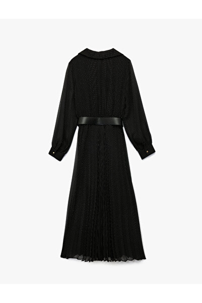 Koton Rochie cămașă cu mâneci lungi, cu pliuri, cu buline, cu detaliu de curea cu nasturi