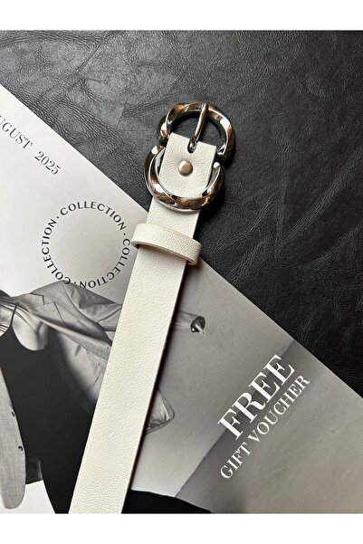 LİA KEMER 2-Piece Jade Double Ring Patterned Women's Silver Buckle Belt Coat Belt Dress Belt Trouser Belt