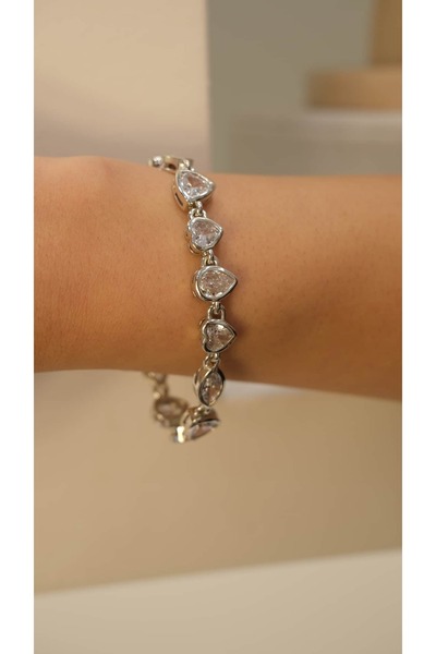 Jerie Silver Geo Design Zircon Stone Bracelet