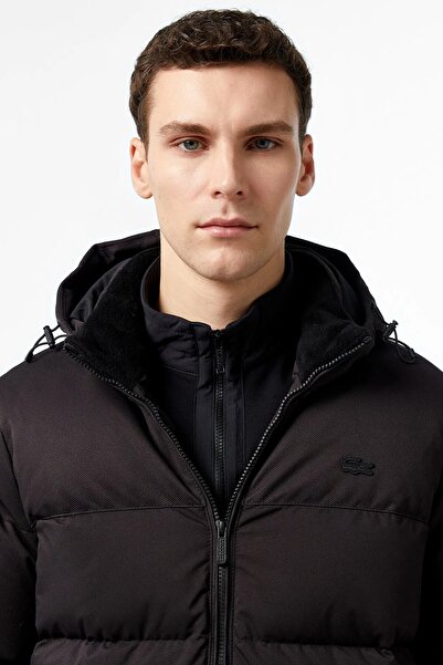 Lacoste Down Fill Parka Long Length Goose down Filled Detachable Hooded Men's Parka Black
