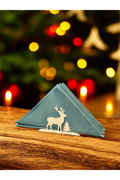 lysiaaccessory Christmas Themed Decorative Napkin Holder with Deer and Pine Tree – Desktop New Year Ornament Accessory
