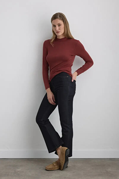 Gusto Mock Neck Pack Viscose Lycra Blouse - Tile