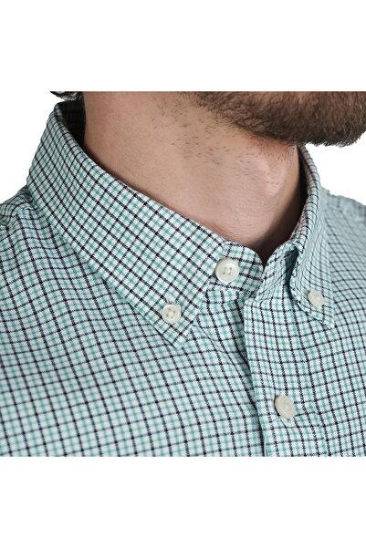 Giordano Men's Cotton Oxford Shirt - Small Lion Embroidery, Slim Fit, Full Button