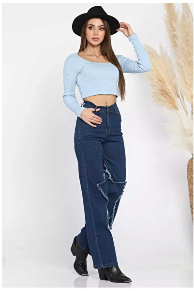 Semesia Y2K Starry Wide Leg Washed Blue Jean