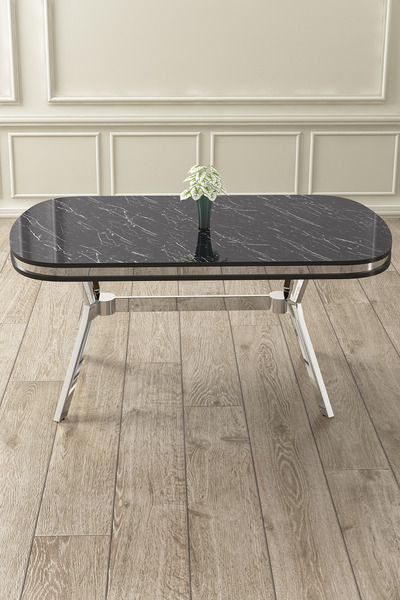 Canisa Concept Olya Serisi 90x168 Lak Panel Krom Ayak Siyah Mermer Desen Sabi...