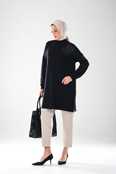 Plistre 2296_Womenstone Printed Slit Mock Neck Piece Tunic