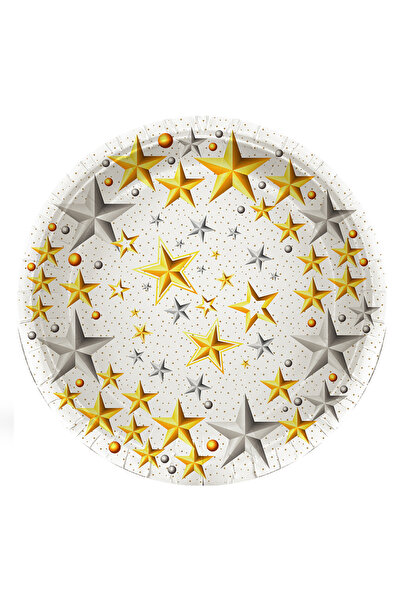 DODOMAR طبق كرتون أبيض مرصع بالنجوم على شكل درب التبانة، طقم من 8 قطع، عمق 23 سم، طبق للحفلات